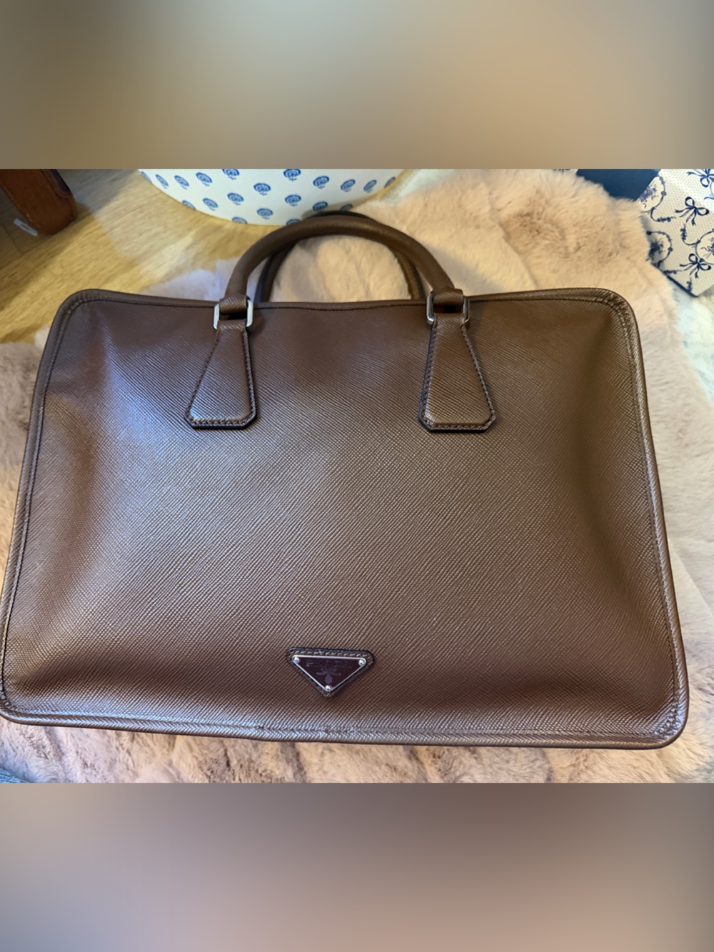 Prada Brown Saffiano Leather Messenger/briefcase with attached LEGITAPP QR